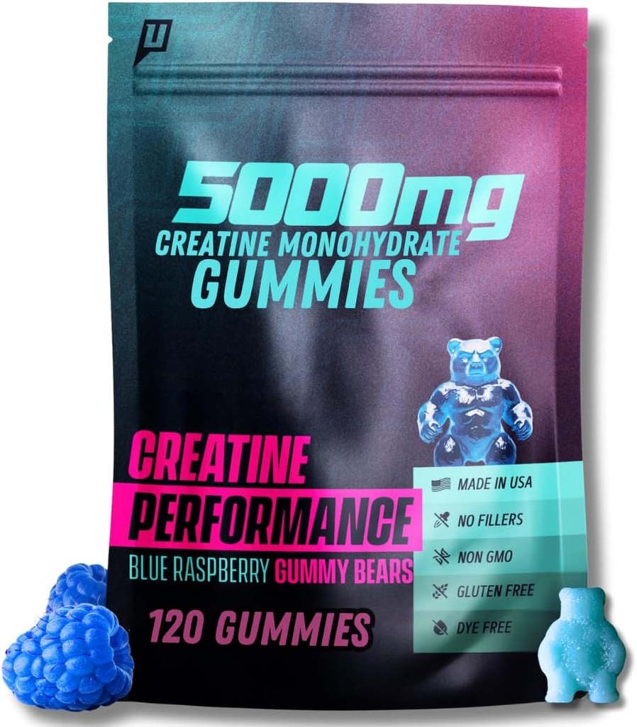 Tinatine Monohidrat Gummies 5G - Blue Raspberry Flavor, Kas Büyümesi için Max Strength, Erkekler ve Kadınlar için Hızlı Absorbing - Premium All Natural, Lab Tested - 30 Hizmet