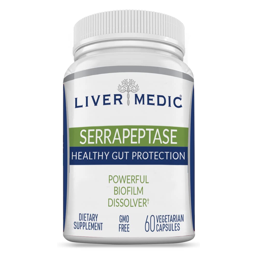 Serrapeptase Pure Digestive Proteolytic Enzymes Enteric Coated Premium Healthy Gut Protection and Vegan Liver Support Supplement for Sinus, Respiratory and Gut Health NonGMO (60 Caps)