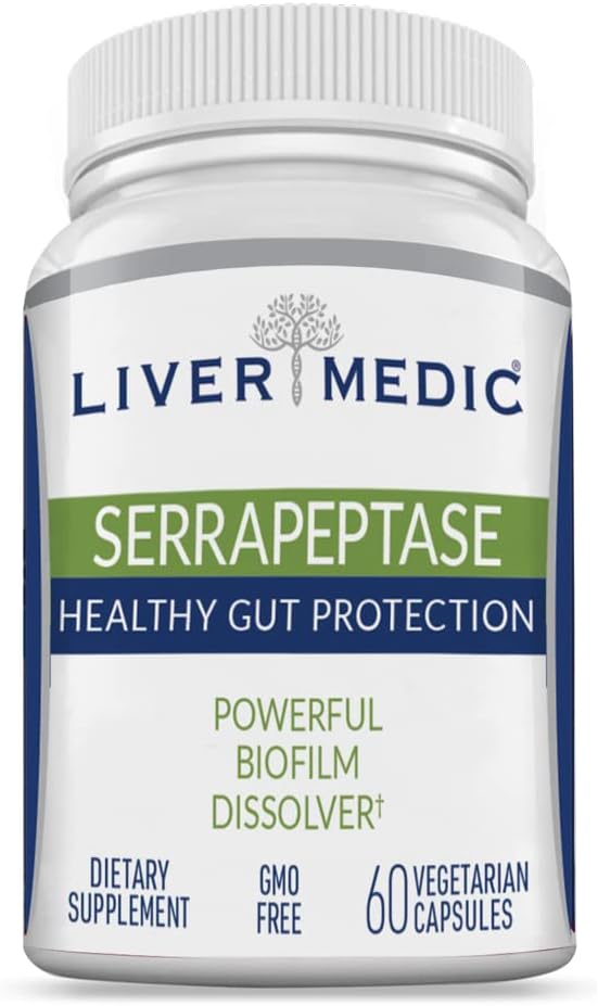 Serrapeptase Pure Digestive Proteolytic Enzymes Premium Sağlıklı Gut Koruma ve Vegan Liver Support Supplement for Sinus, Respiratory and Gut Health NonGMO (60 Caps)