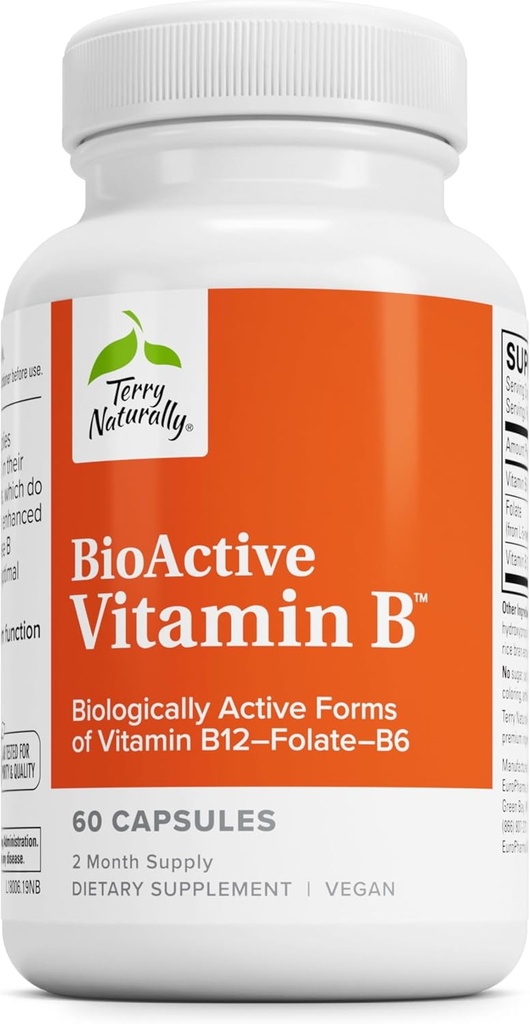 Terry Doğal BiyoActive Vitamin B - Biyoaktif B Vitaminleri ile Kalp Sağlığı - Folate & Food - B Kompleks Yardım Nervous System Function - 60 Capsules