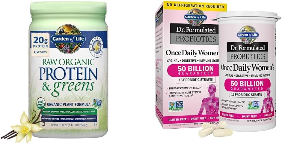 Life Raw Organic protein & Greens Vanilla - Women & Dr. Formulated Women's Probiyotiks Once Daily, 16 Strains, 50 Milyar, 30 Count Count Count