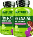 NATLO Prenatal Multivitamin, Cent Chelated Iron, Metil Folate, Plantuba & Choline - Vegan, Vegetarian - Non-GMO - Gluten Free - 180 Capsules - 4 Ay Supply (Pack of 2)