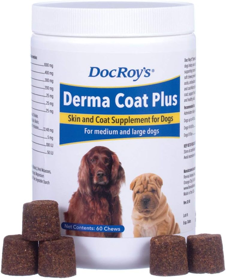 Revival Animal Health Doc Roy's Derma Coat Plus Skin & Coat Supplement for Medium /Large Köpekler - 60 ct Chews