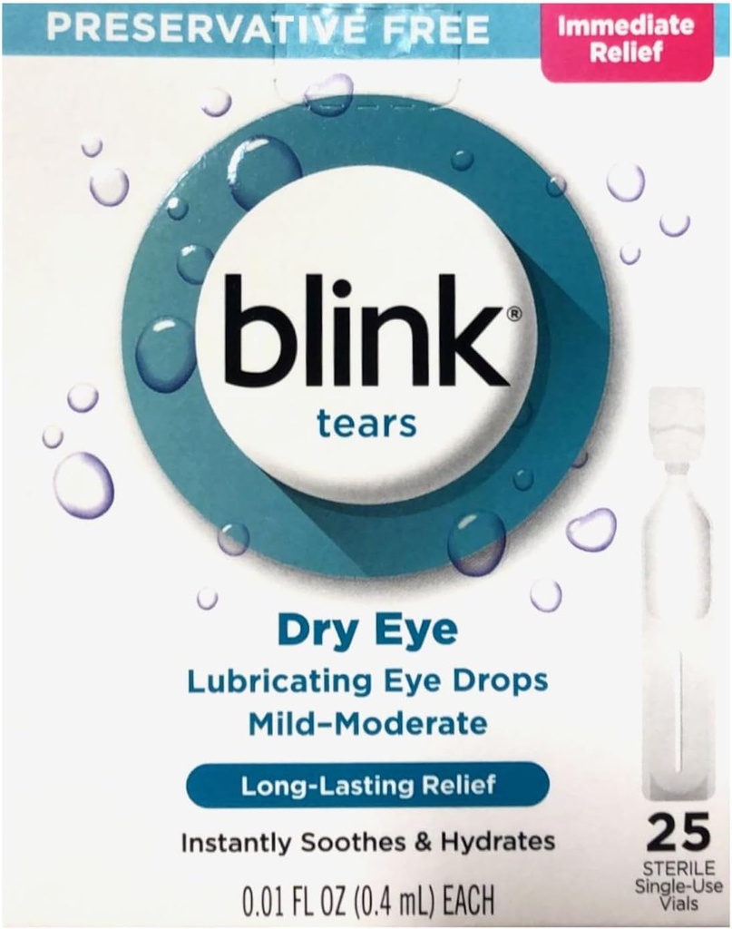 Blink Tears Laneing Eye Drops Mild-Moderate Kuru Eye, 25 Pk - 0.01 oz, 2 Paket