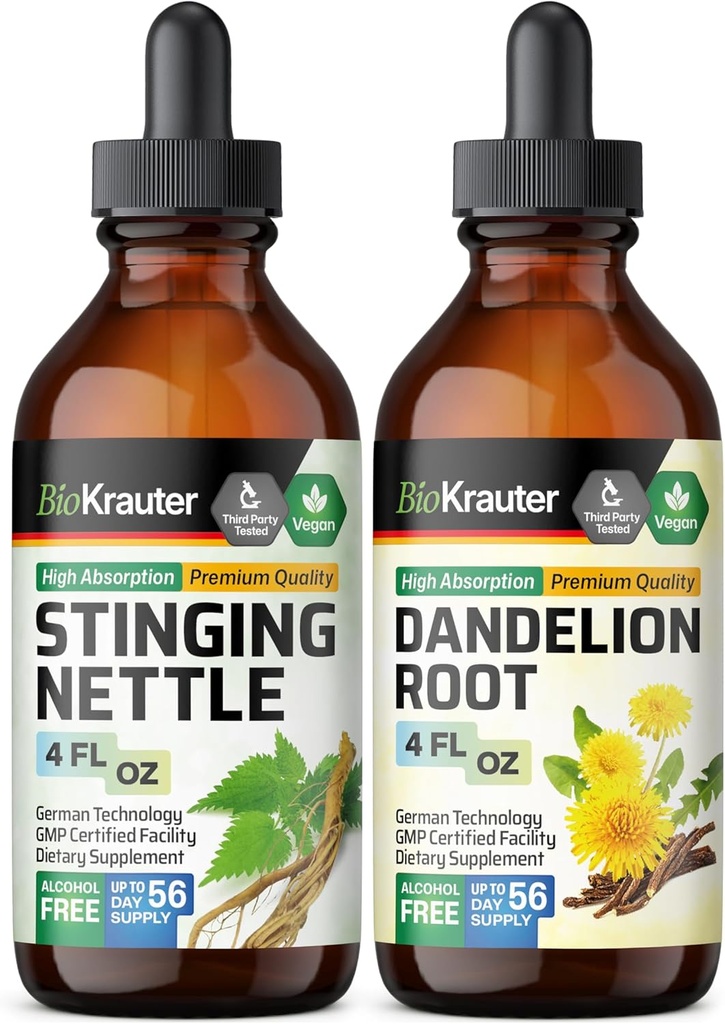 BIO KRAUTER Nettle Tincture 4 Fl. Oz. & Dandelion Tincture 4 Fl. Oz.