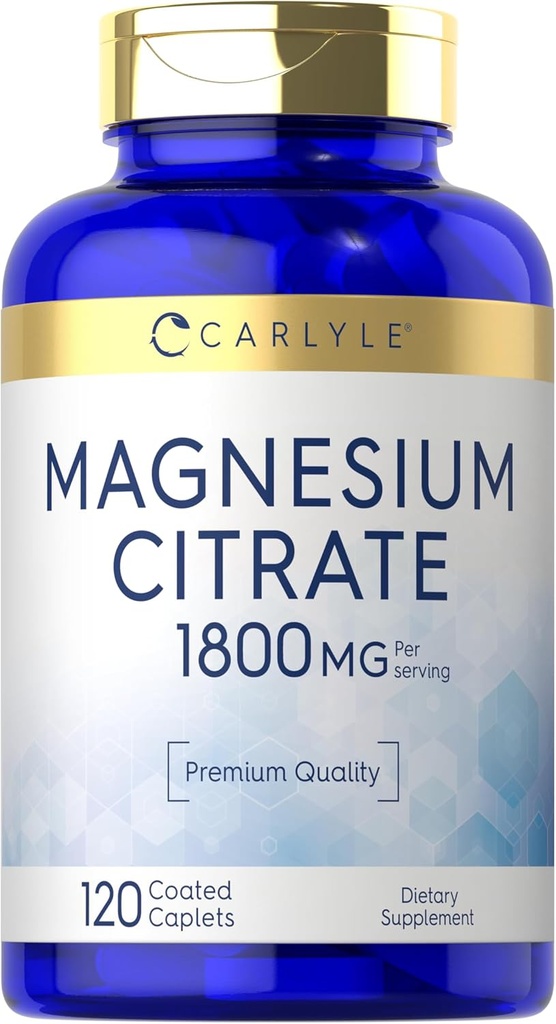 Carlyle Magnezyum Citrate | 1.800 mg | 120 kaplama Caplets | Vegetarian, Non-GMO ve Gluten Free Supplement