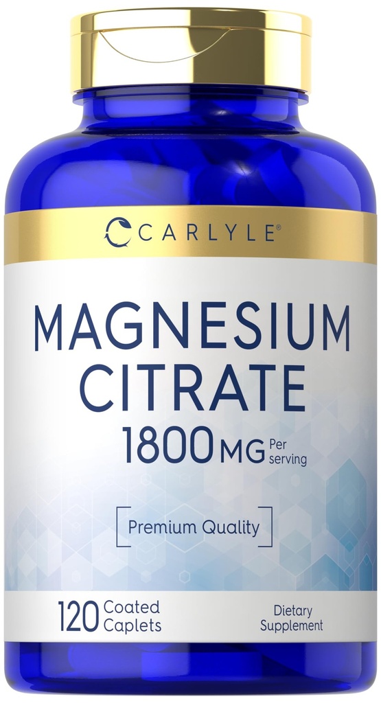 Carlyle Magnezyum Citrate | 1.800 mg | 120 kaplama Caplets | Vegetarian, Non-GMO ve Gluten Free Supplement