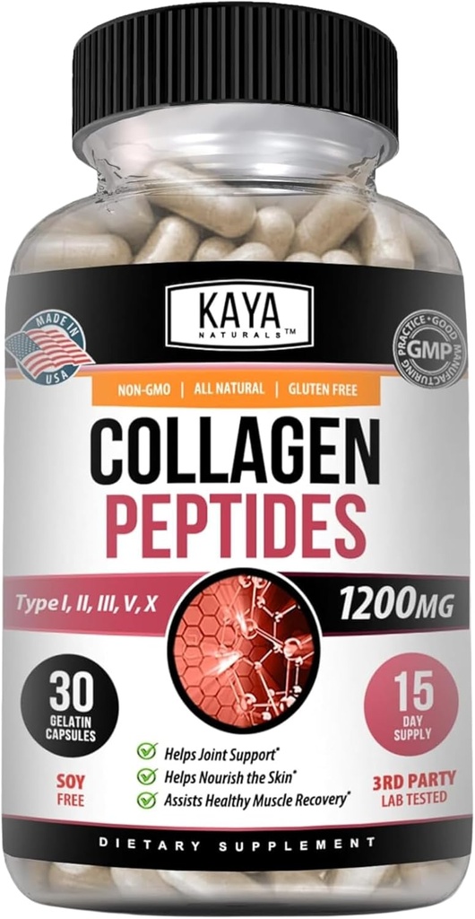 Kaya Naturals Multi Collagen Peptides Complex σκόνη για γυναίκες και τον άνθρωπο, Ζωτική για τα μαλλιά, δέρμα, νύχια, και κατά της γήρανσης, τύποι I, II, III, V & X Collagen Protein Blend 