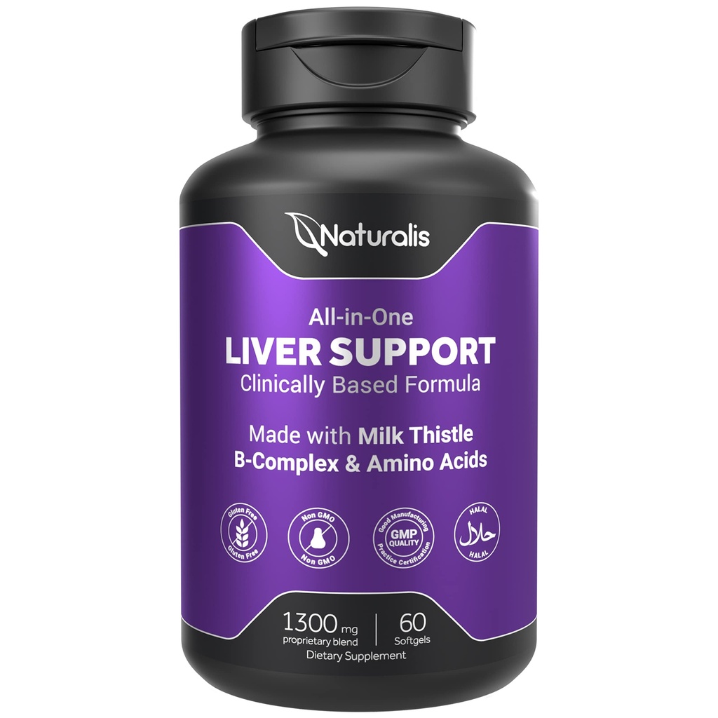 Naturalis Silymarin Milk Butle 1300 mg B Kompleksi & Amino Asits | 13-in-1 Liver Cleanse, Detox & Tamir | 60 Liver Essential Softgels