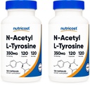Nutricost N-Acetyl L-Tyrosine (NALT) 350 mg, 120 Capsules (2 Şişe) - Gluten Free, Non-GMO
