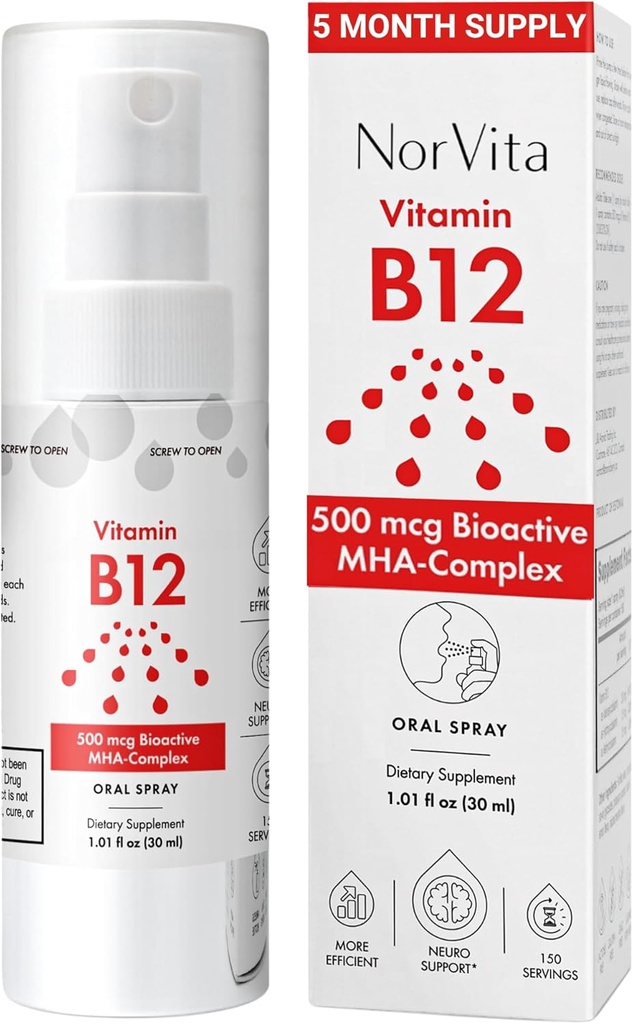 B12 Vitamin 500 mcg (150 Hizmet) - Hızlı Abvitamin MHA Kompleksi (Methylcobalamin, Adenosylcotest) - Vegan, Non-GMO, Sıvı B12 Supplement