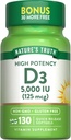 Doğanın Gerçek Vitamin D3 5000 İ Softgels | 130 Kont | Yüksek Potency | Non-GMO & Gluten Free Supplement