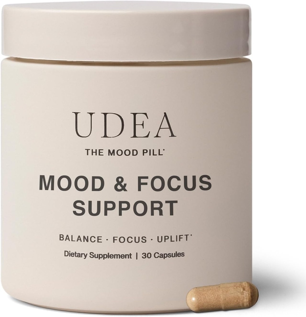 UDEA Wellness, Mood Pill | Adaptogen Daily Mood Support Supplement for Stress, Cognitive Function, Focus & Balanced Energy | Non-GMO, Gluten Free & Vegan Mood and Stress Supplements | 30 Capsules