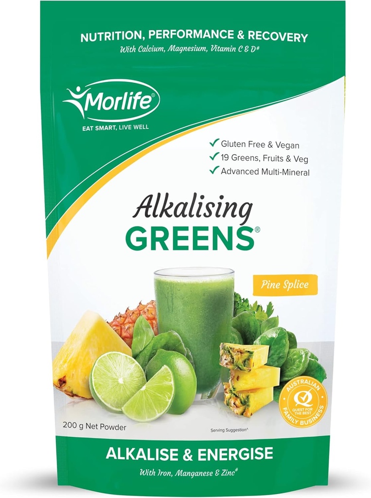 Morlife Alkalising Πράσινο συμπλήρωμα σκόνης, Pine Splice, 19 Super Greens, Φρούτα και λαχανικά, Προ & Προβιοτικά, Βασικά Αλκαλιστικά Ορυκτά, Χορτοφαγικά Superfood Formula, 7 oz, 20 Υπηρεσίες