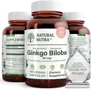 Doğal Nutra Ginkgo Biloba, Beyin ve Güçlendiricileri Geliştirir, Oksijen Akışını arttırır ve Beyin Fonksiyonlarını Destekleyebilir, Nerve Health, Vegan ve Gluten Free, (60) Capsules