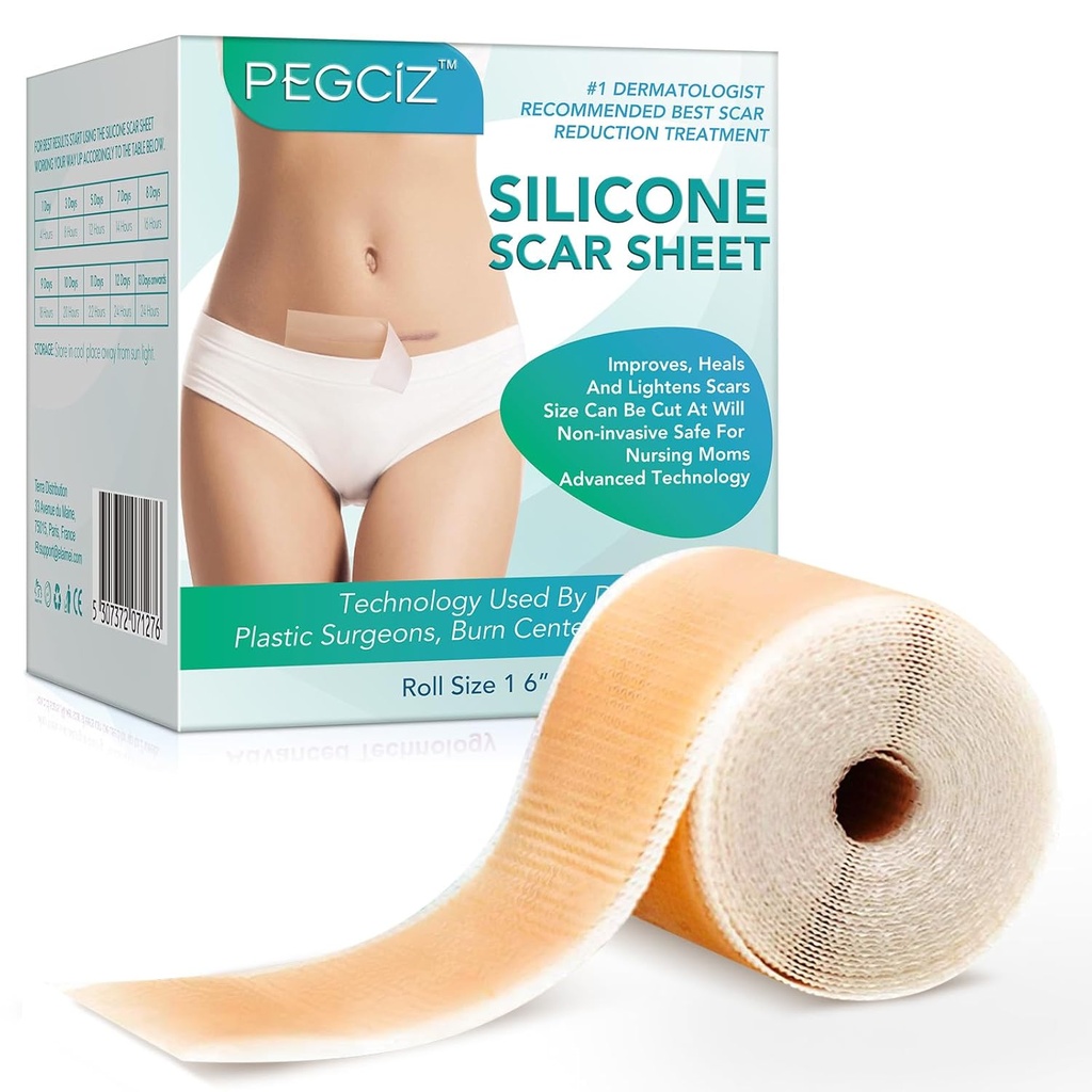 Silikon Scar Sheets, Silikon Scar Bant, Silikon Duşları Scars for Face, Acne, Keloid,Burns,Stretch Mark,C-Section Surgery Scars Removal (1.6) x 60"Roll-1.5M)