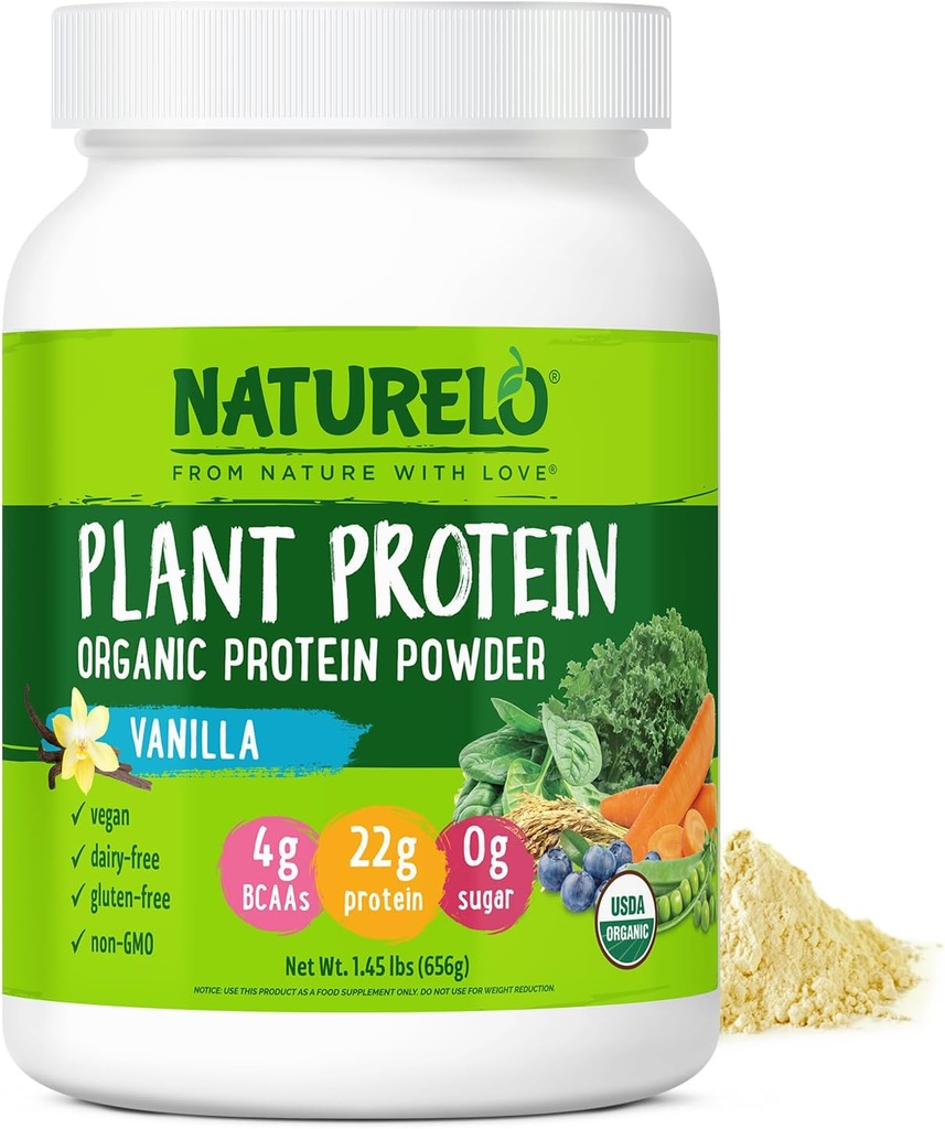 NATLO Plant Protein Toz, Vanilla, 22g protein - Non-GMO, Vegan, No Gluten, Süt, ya da Soy - Yapay Flavors, Sentetik Renklendirme, Preservatifler, veya Katkılar - 20 Hizmetler