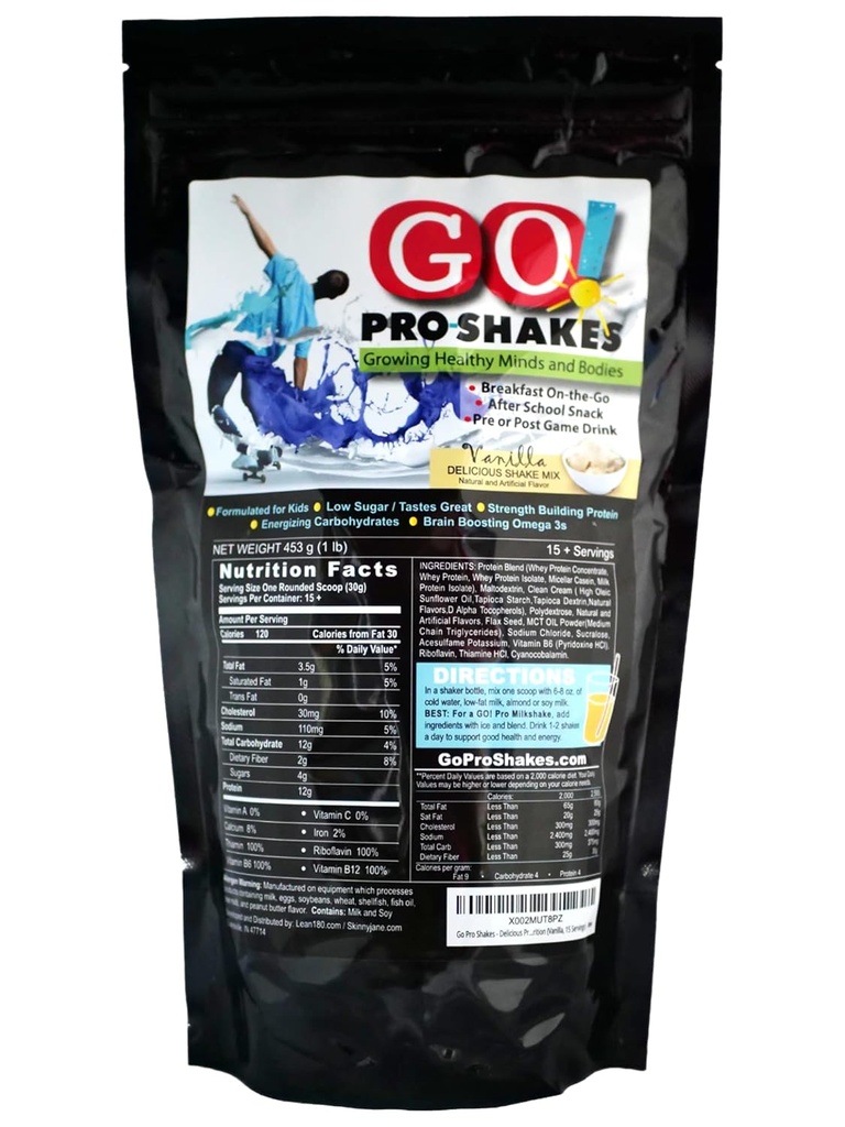GO Pro Shakes - Çocuklar ve Gençler için Protein Toz Smoothie - Sağlıklı Atı - Eklenmedi - Büyüme ve Güçlü Destek - Kremy Vanilla Flavor