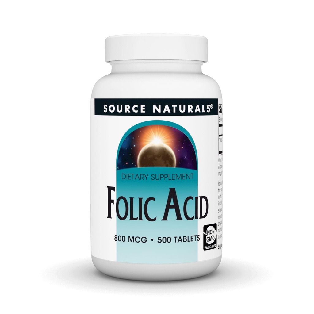 Source Naturals Folic Acid 800 mcg Diyetary Supplement - 500 Tablet
