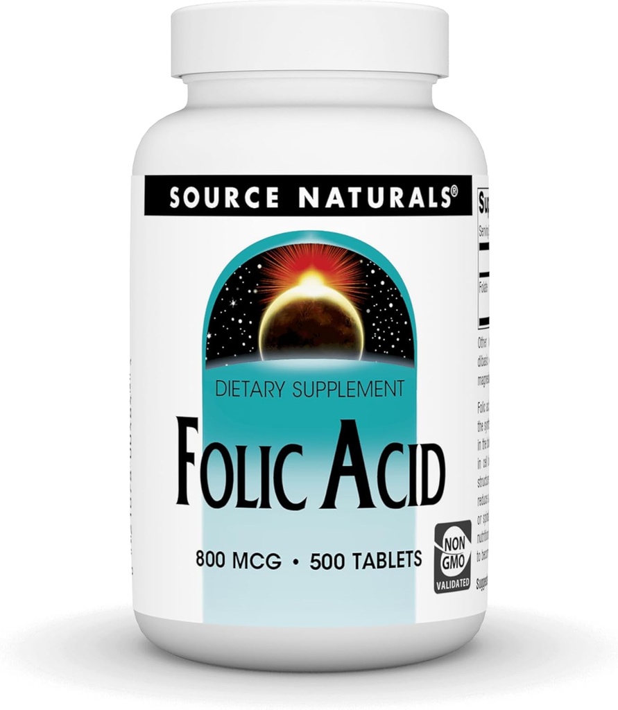 Source Naturals Folic Acid 800 mcg Diyetary Supplement - 500 Tablet