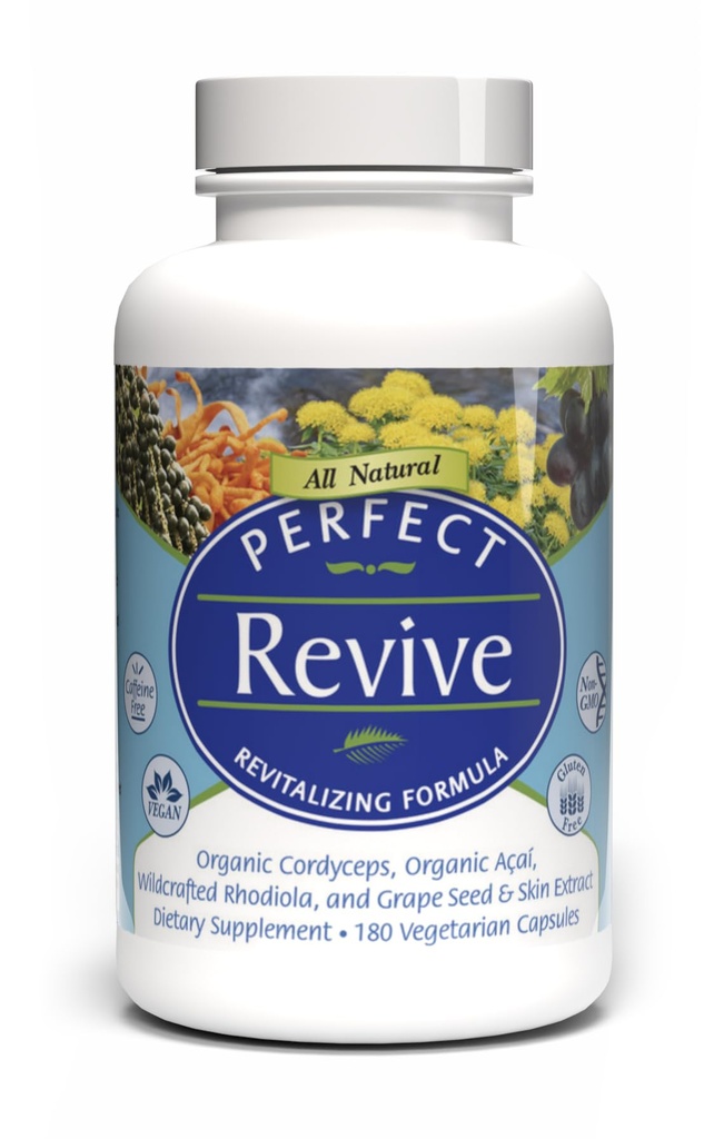 Mükemmel Supplements – Perfect Acai Revive – 180 Capsules – Organik Acai, Cordyceps, Grape Seed & Rhodiola Rosea