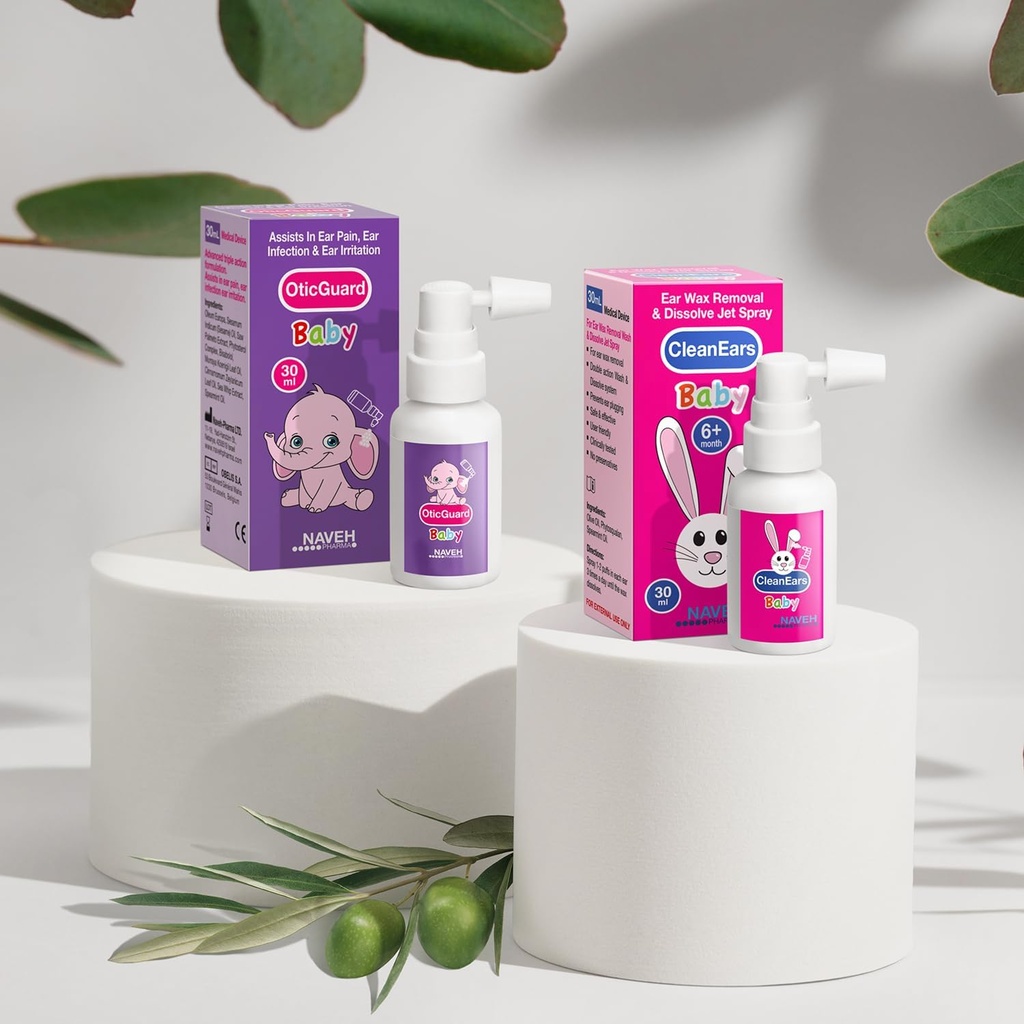 NAVEH PHARMA CleanEars Baby Earwax Removal 2 Fl Oz + 1 NAVEH PHARMA Otic Guard Bebek Kulak Enfeksiyonu 1 Fl Oz Oz