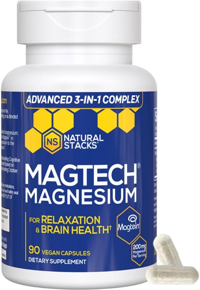 Magnezyum Magtein L-Threonate, Glycinate & Taurate – 200 mg Chelated Magnezyum Kompleksi – MagTech Magnezyum Supplement for Relaxation & Brain Health – 90 Capsules