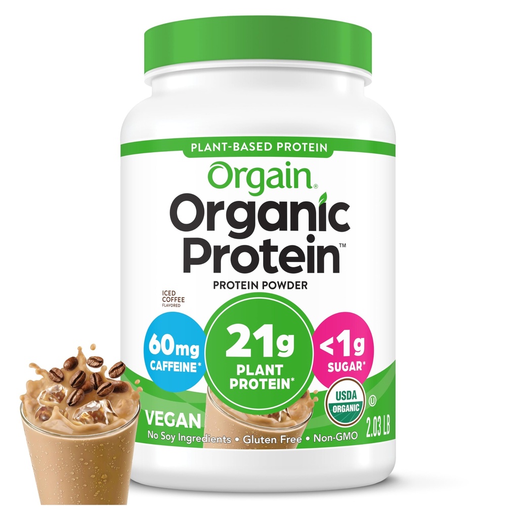 Orgain Organic Vegan protein Toz, Buzlu Kahve - 21g Plant Protein, Caffeine, Low Net Carb, No Lactose Malzemeler, No Ek Olmayan Şeker, Non-GMO, For Shakes & Smoothies, 2.03 lb