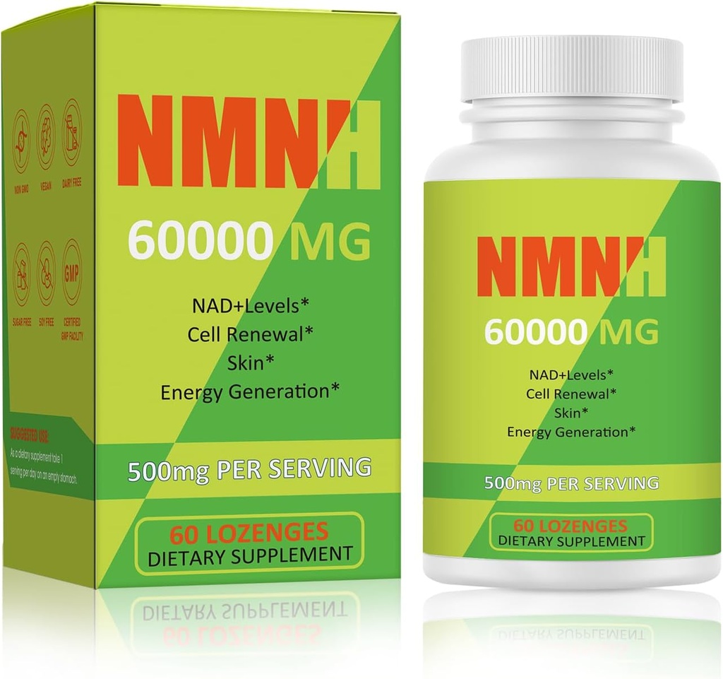 NMNH 500 mg (Dihidrotinamid Mononüot), NMN Supplement Alternatif NR, TMG, Resveratrol, COQ10, NAD Tamam, Enerji, NAD++ Seviyeler, 60 Capsules