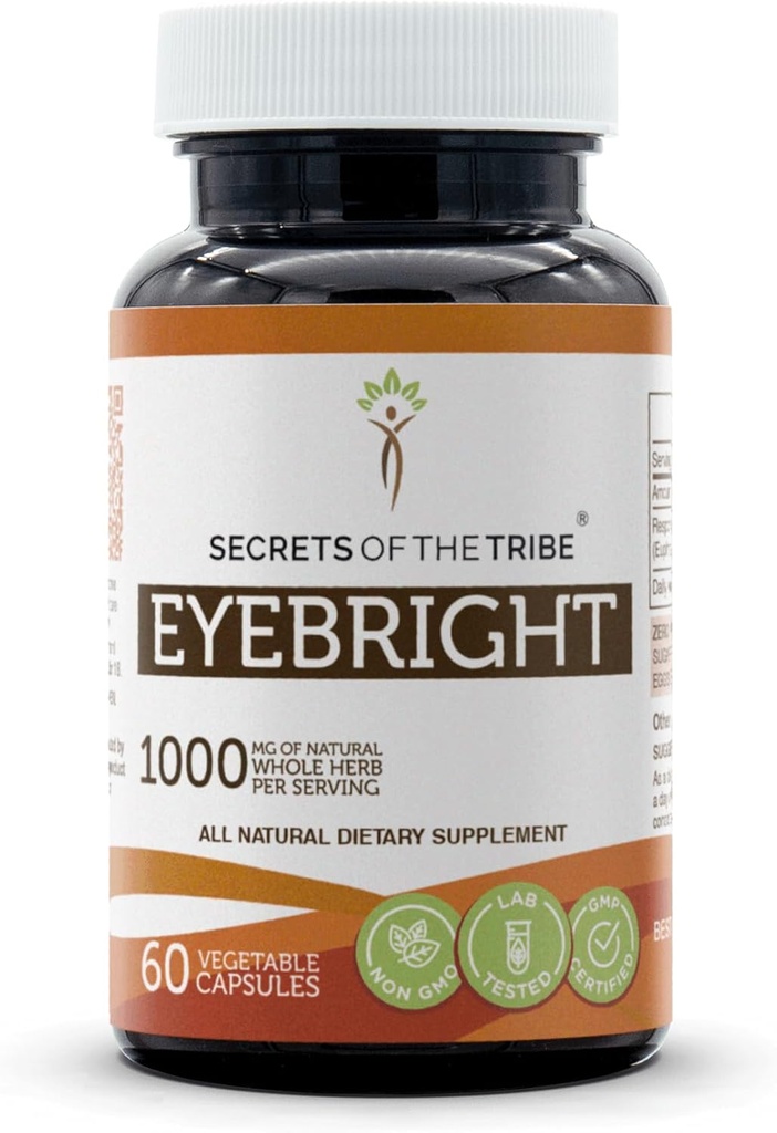 Tribe Eyebright 60 Capsules'in Sırları, 1000 mg, Sorumluluksızca çiftleştirilmiş Eyebright (Euphrasia officinalis) herb (60 Capsules)