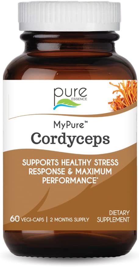 PURE ESSENCE LABS MyPure Cordyceps - Βιολογικό συμπλήρωμα μανιταριών - 100% Real Mushroom Extract - Best for Immune Support, Stress Relief, Build Energy for Adult Men and Women (60 Κάψουλες)