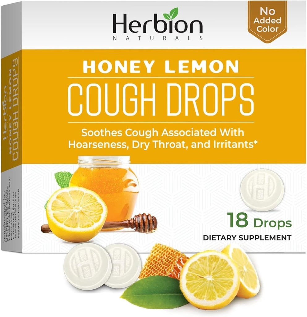 HERBION Naturals Cough Drops, Dietary Supplement, Soothes Cough, Yetişkinler ve Çocuklar için 6 Yıldan Fazla, Yapay Flavor, Hiçbir Eklenmedi Renk Kont (18 ( 1), Honey Lemon)
