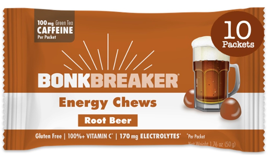 Bonek Breaker Energy Chews, χωρίς γαλακτοκομικά, χωρίς γλουτένη συστατικά για την παροχή γρήγορης ενέργειας και εστίασης, 1 κουτί με 10 πακέτα, μπύρα ρίζας