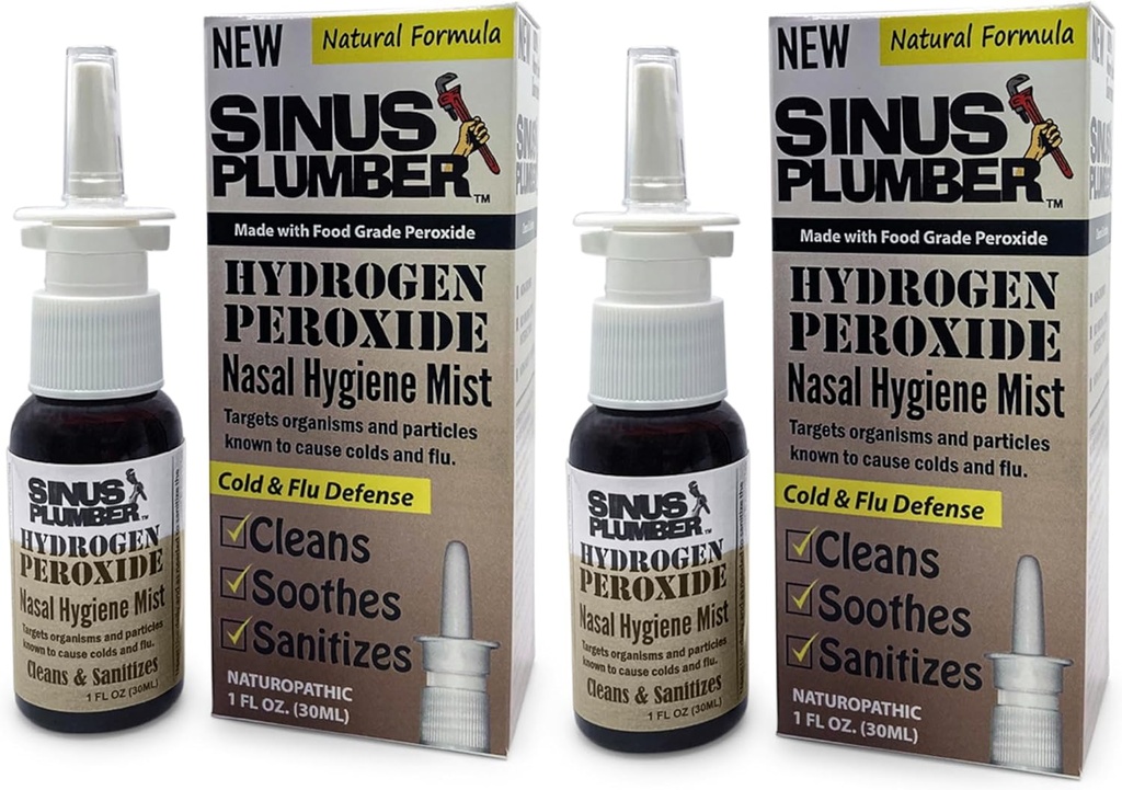 Sinus Plumber Hidrojen Peroksi Nasal Mix 2 Pack - Nasal Hijyen ve Immune Soğuk Savunma için Havalı Parçacıklar Yok