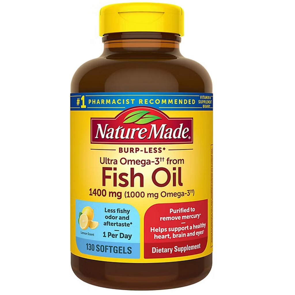 Doğa Ultra Omega-3 Burpless Fish Oil 1400 mg Softgels w. Omega 3 1000 mg 130 Ct