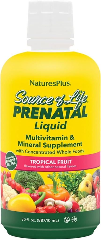 Natures Plus Life Prenatal Liquid, Tropikal Meyve Kaynağı - 30 fl oz - Multivitamin & Mineral Supplement - Hamilelikte Beslenme Desteği - Gluten Free, Vegetarian - 30 Hizmet