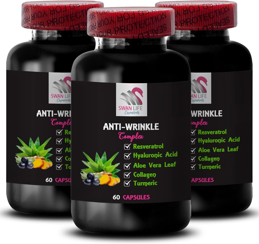 Alfa Lipoic Asit - Anti-Wrinkle Kompleksi - L-Glutathione, Aloe Vera, Collagen Support, Green Coffee Bean, Lycopene, Turmeric, Grape Seed, Hydration Boost, Skining, Smooth Texture 3Bot 180Caps