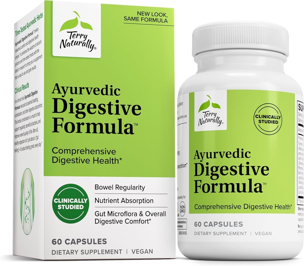 Terry Φυσικά Ayurvedic Digestive Formula - Digestive Υποστήριξη για την Αυθαιρεσία - Υποστήριξη για την Υγεία του Bowel - Υποστήριξη για την Απορρόφηση των θρεπτικών ουσιών - Υποστήριξη για την Υγεία των Οπίσθιων Καρπών & Μικροχλωρίδα - 60 Κάψουλες