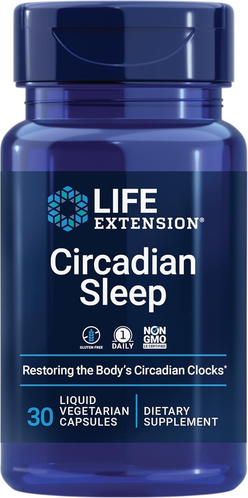 Επέκταση ζωής Circadian Sleep, nobiletin Citrus Extract, Sleep Support, Sleep Health, Restore Your Body's Sleep-Wake Cycle, 1,5 mg μελατονίνης, Gluten Free, Non-GMO, Vegetarian, 30 Liquid Capsles
