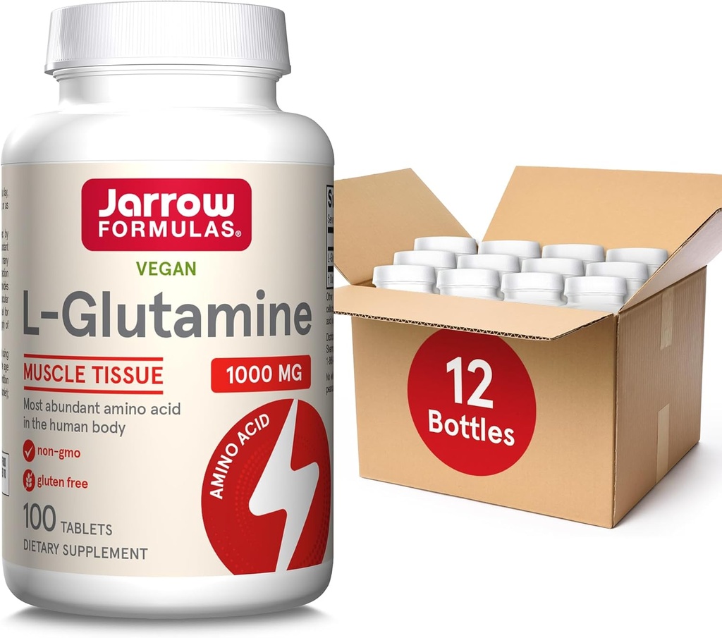 Jarrow Formulas L-Glutamine 1000 mg, Kas Tound için Diyetsel Tamam, Multifonik Amino Asit, Immune Support, 100 Easy-Solv Tabletleri, 50-100 Day Supply, 12 Paket