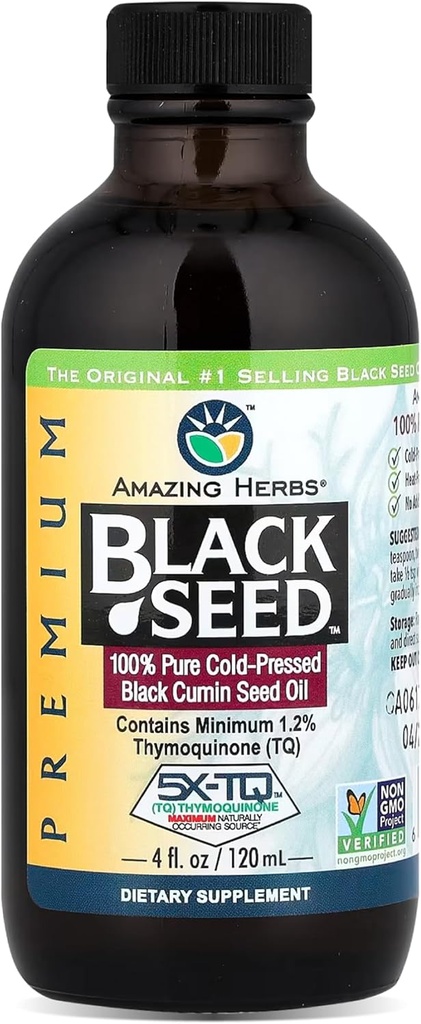 Amazing Herbs Premium Black Seed Oil - Cold Pressed Nigella Sativa Aids in Digestive Health, Immune Support, Brain Function, Ortak Hareketlilik, Gluten Free, Non GMO - 4 Fl Ozgella Sativa Aids in Digestive Health, Immune Support, Brain Function, Ortak Hareketlilik, Gluten Free, Non GMO - 4 Fl Oz