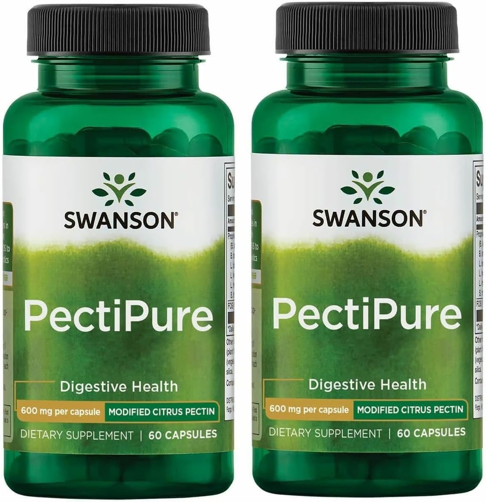 Swanson PectiPure Modified Citrus Pectin-Supports Digestive Health and Cellular Health-Delivers Minimum of 82% Galacturonic Acid-Natural Wellness Supplement (60 Capsules, 600mg Each) 2 Pack