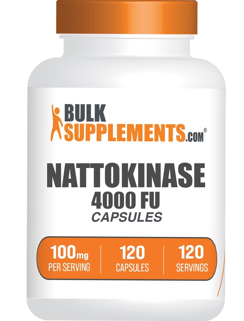 BulkSupplements.com Νατοκινάση 4000 κάψουλες FU - συμπλήρωμα νατοκινάσης, που προέρχεται από το εκχύλισμα Natto, Nattokinase 100mg - Χωρίς γλουτένη, 1 κάψουλα ανά υπηρεσία, 120 κάψουλες (πακέτο του 1)