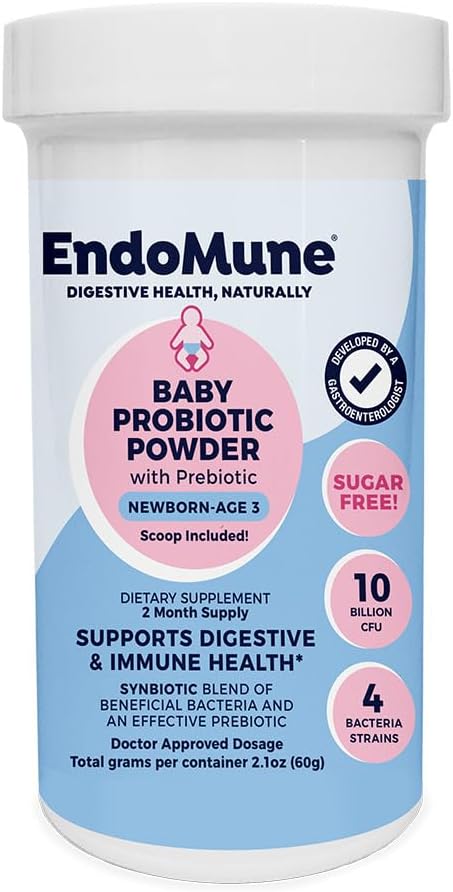 Endomune Jr Advanced Probiotic Powder for Newborns, Infants, Toddlers & Baby - 10 Billion CFUs - 4 Strains Bactory & FOS Prebiotic - Physician Formulated - 60 Day Supply