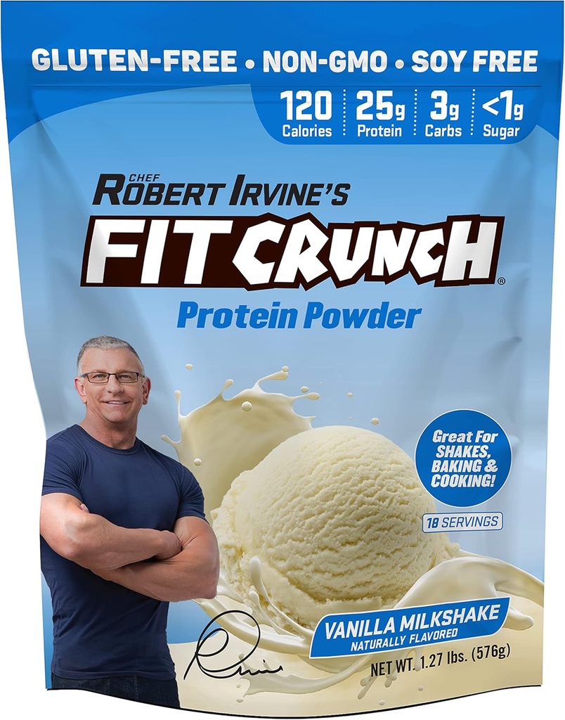 FITCRUNCH Tri-Blend Whey proteini, Keto Friendly, Low Calories, Yüksek Protein, Gluten Free, Soy Free (18 hizmet, Vanilla Milkshake)