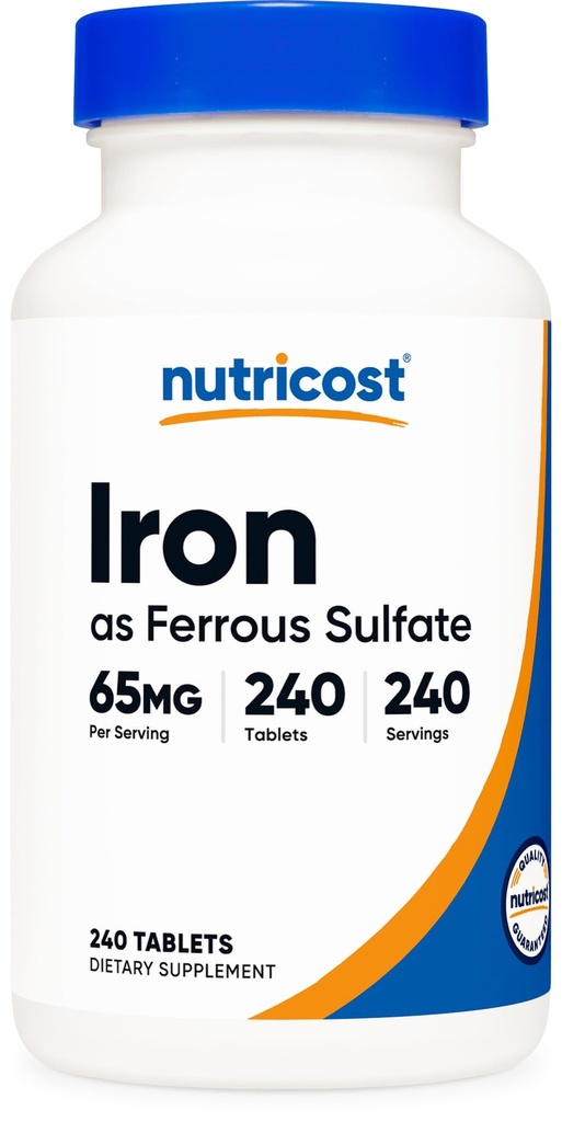 Nutricost Iron (As Ferrous Sulfate) 65 mg, 240 Tablet - Non-GMO, Gluten Free