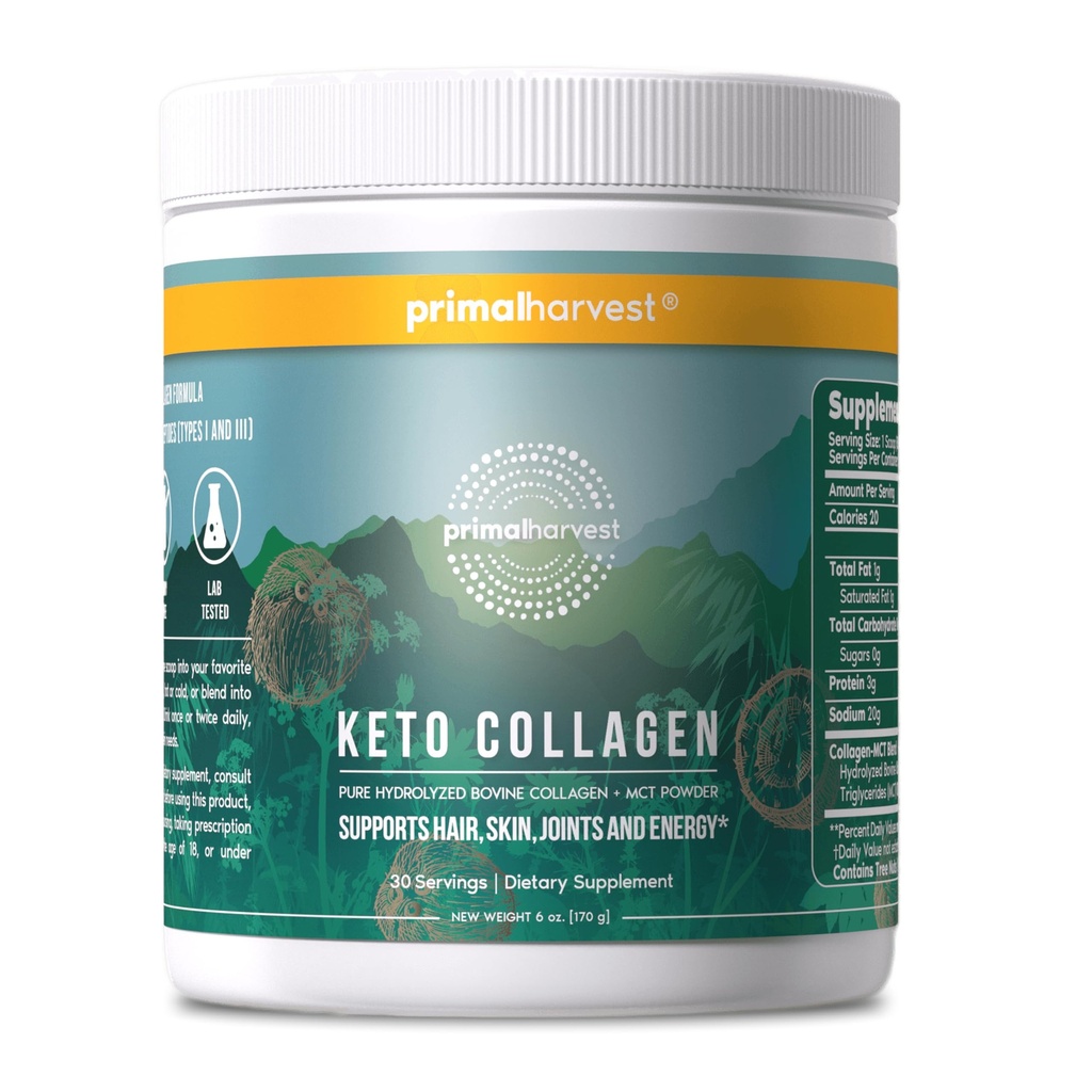 Primal Harvest Keto Collagen Toz w/MCT Petrol Türü I & III Kadın ve Erkekler için Collagen Peptides