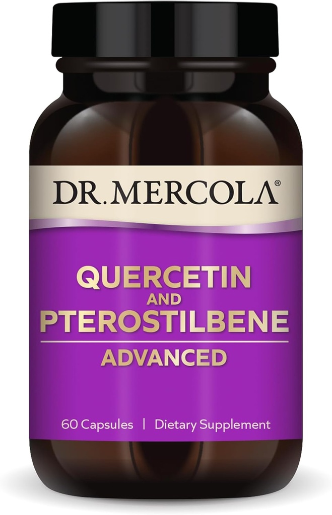 Dr. Mercola Quercetin & Pterostilbene Advanced - Supports Respiratory & Immune Health - 500 mg Quercetin - High-Bioavailability Formula - Non-GMO, Gluten-Free & Soy Free - 60 Capsules (30 hizmet)