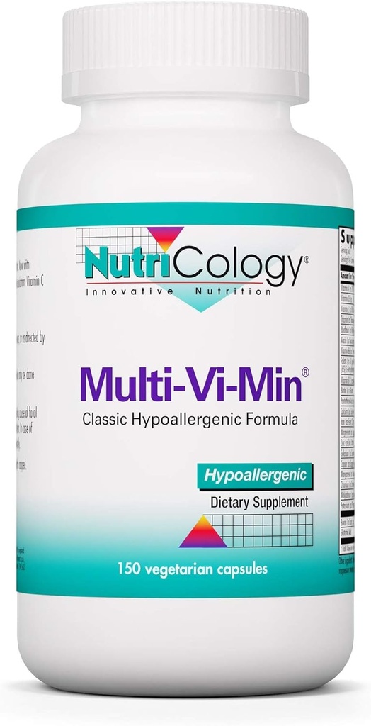 Nutricology Multi-Vi-Min Supplement – Multivitamin for Men & Women, with Iron, Daily Vitamins, for Yetişkinler, High Potency, Bio available, Vegetarian Capsules - 150 Count Count Count
