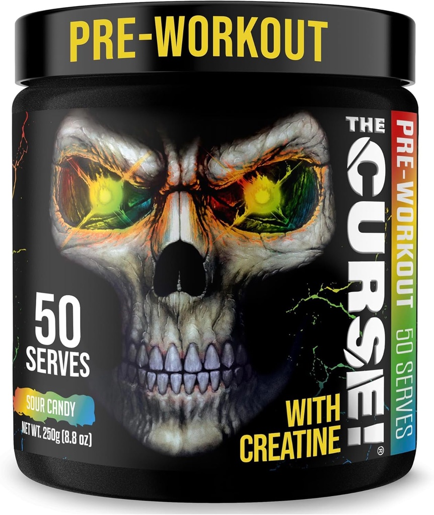 JNX SPORTS The Curse! Erkekler ve Kadınlar için Toz Pre Workout Toz, Caffeine, Beta-Alanine, Kretine, L-Citrulline, 50 Hizmet, Sour Candy Flavor – Boost Energy, Strength & Focus